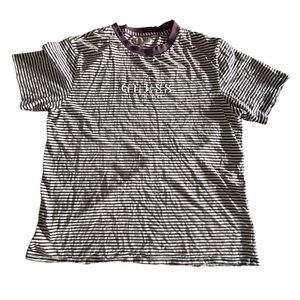 5/25$ ✨ Guess Burgundy & White Striped Tee for Men